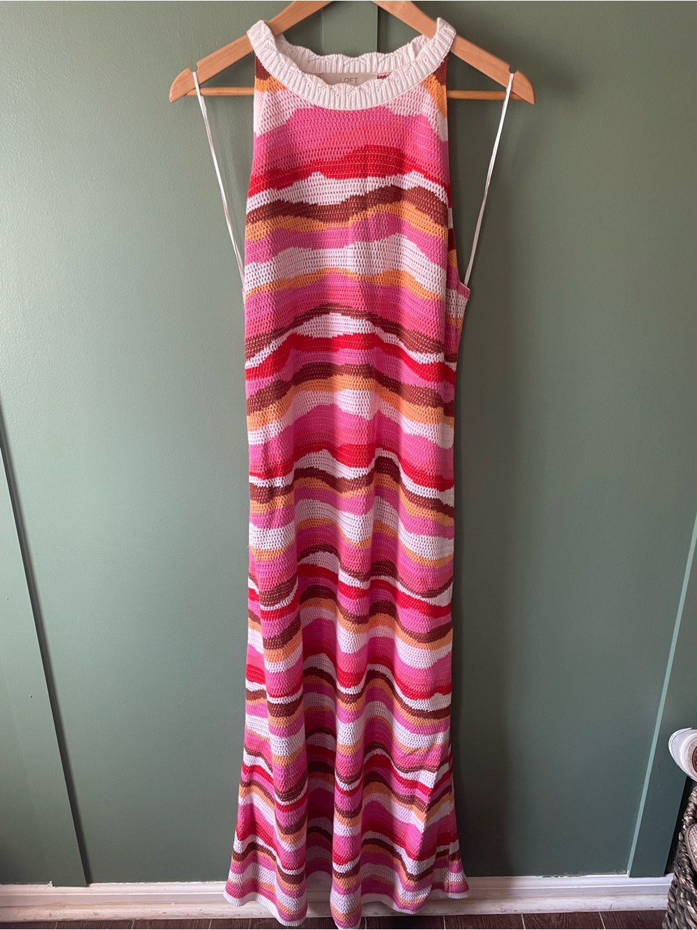 LOFT Multicolor Striped Knit Maxi Dress in Pink, Red & Cream